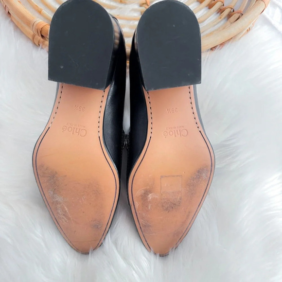 Chloe Black Leather Lumi Block Heel Zip Pumps Silver Zippers Loafer Chunky - Picture 12 of 13